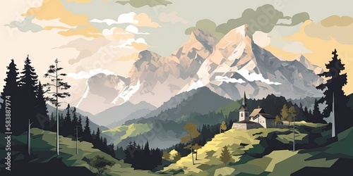 The Bavarian Alps in Berchtesgaden, Germany feature a picturesque landscape, Generative AI