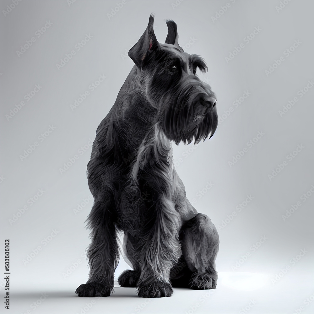 Giant Schnauzer. Realistic illustration of dog isolated on white background. Dog breeds. Generative AI