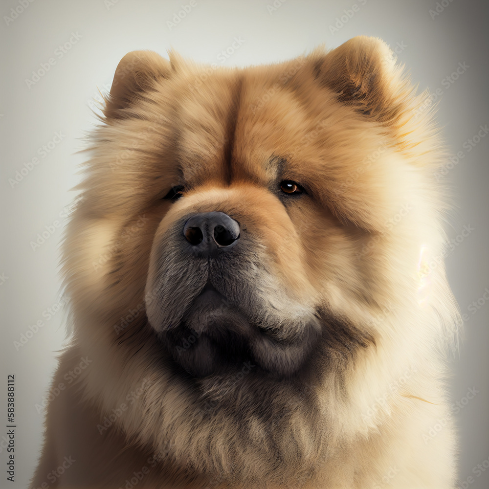 Chow Chow portrait. Realistic illustration of dog isolated on white background. Dog breeds. Generative AI