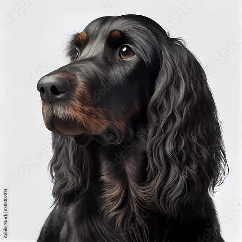 Gordon Setterportrait. Realistic illustration of dog isolated on white background. Dog breeds. Generative AI