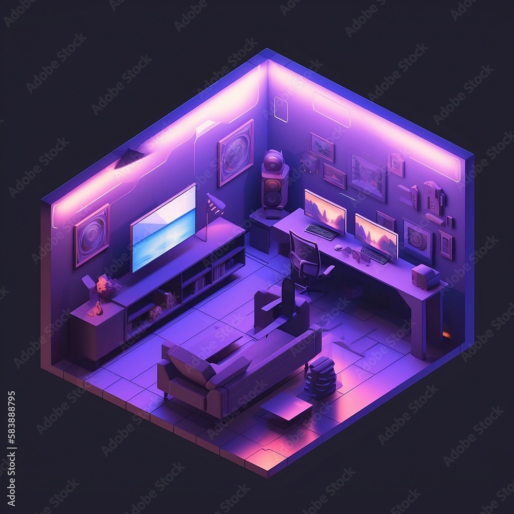 Isometric Home Gaming Room Isometric Home Gaming Room