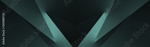 Obraz na płótnie Blue green abstract modern background for design. 3d effect.Geometric shape. Lines, triangles. Gradient. Dark jade color. Light, glow. Metallic sheen. Wide banner. Panoramic. w salonie