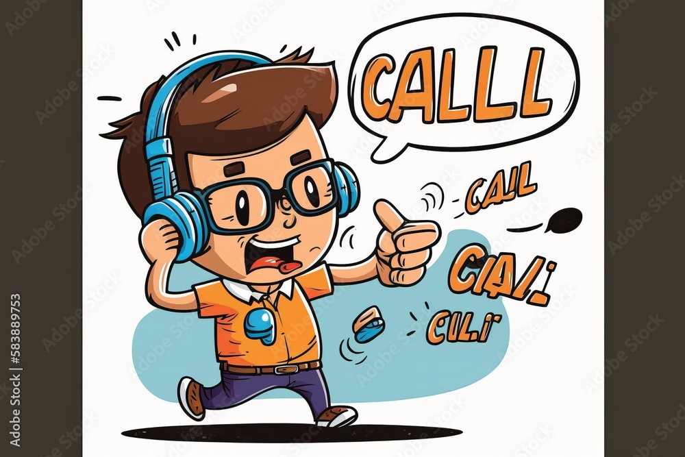 cartoon male employee talking on the phone