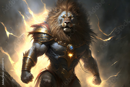 Epic powerful lion. Generative AI