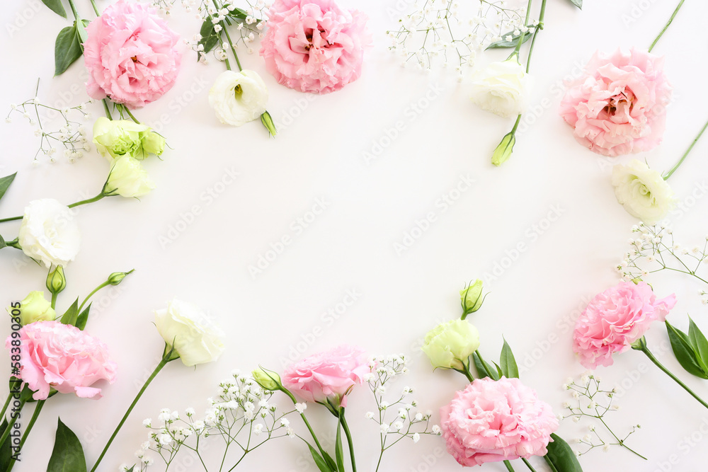 Top view image of delicate bouquet flowers over isolated white background Top view image of delicate bouquet flowers over isolated white background
