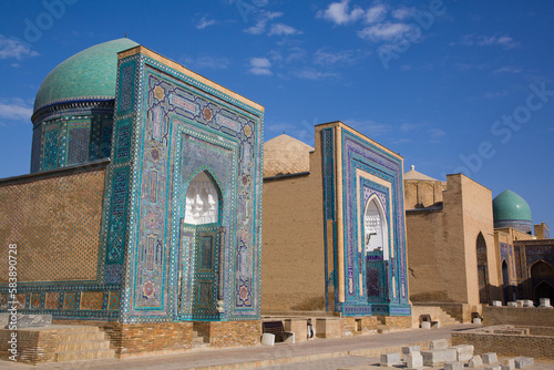 Usto Ali Nasafi Mausoleum on the left, Middle Complex, Shah-I-Zinda, UNESCO World Heritage Site, Samarkand photo