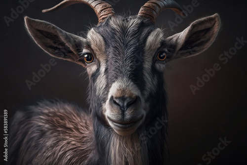 Goat. Studio portrait of domestic cattle animal looking at camera. Generative ai