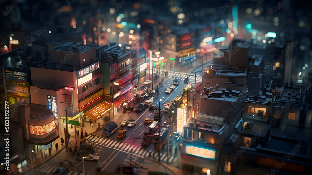 Obraz premium City at Night in Tilt Shift Photography Style