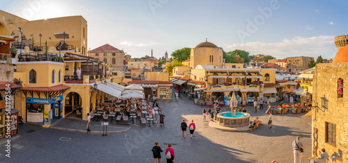 View of Hippocrates Square, Old Rhodes Town, UNESCO World Heritage Site, Rhodes, Dodecanese, Greek Islands