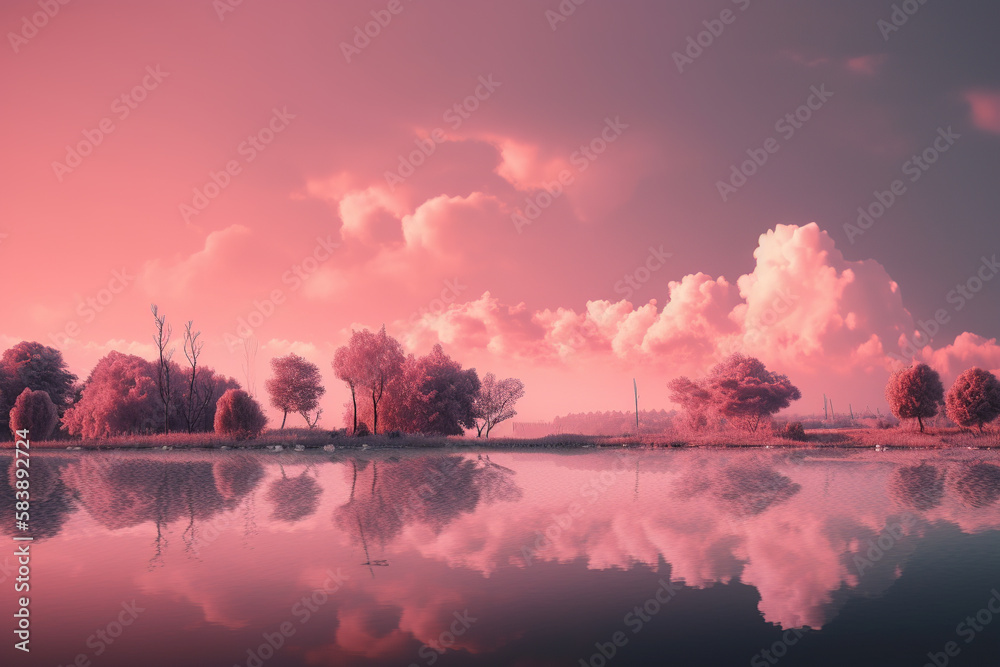 aesthetic pink sky cloudy background Generative AI