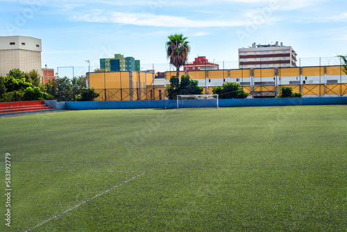 urban soccer field with artificial grass in Santa Cruz de Tenerife. Canary Islands.