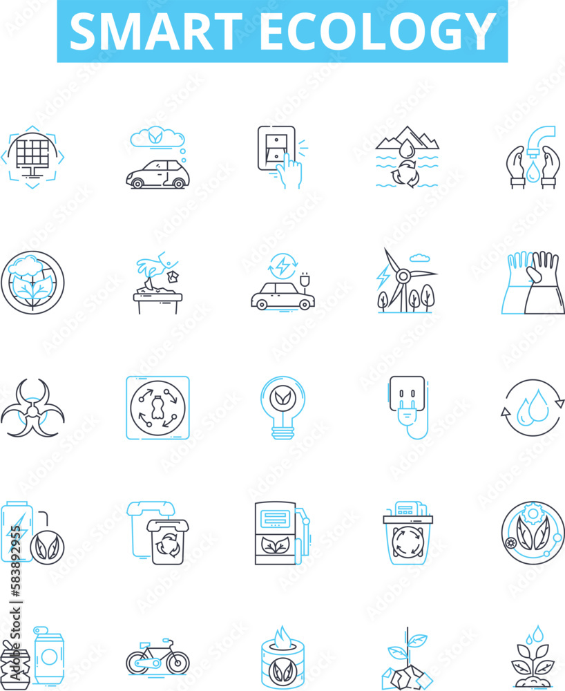 Smart ecology vector line icons set. Smart, Ecology, Sustainable, Renewable, Green, E-waste, Recycling illustration outline concept symbols and signs Smart ecology vector line icons set. Smart, Ecology, Sustainable, Renewable, Green, E-waste, Recycling illustration outline concept symbols and signs