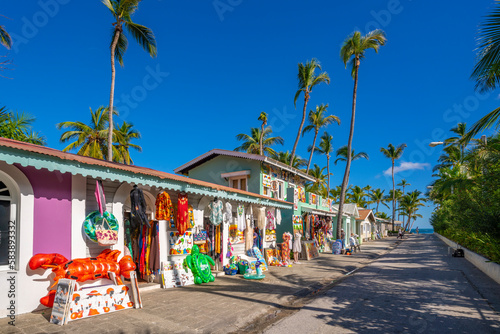 View of colourful shops on Bavaro Beach, Punta Cana photo