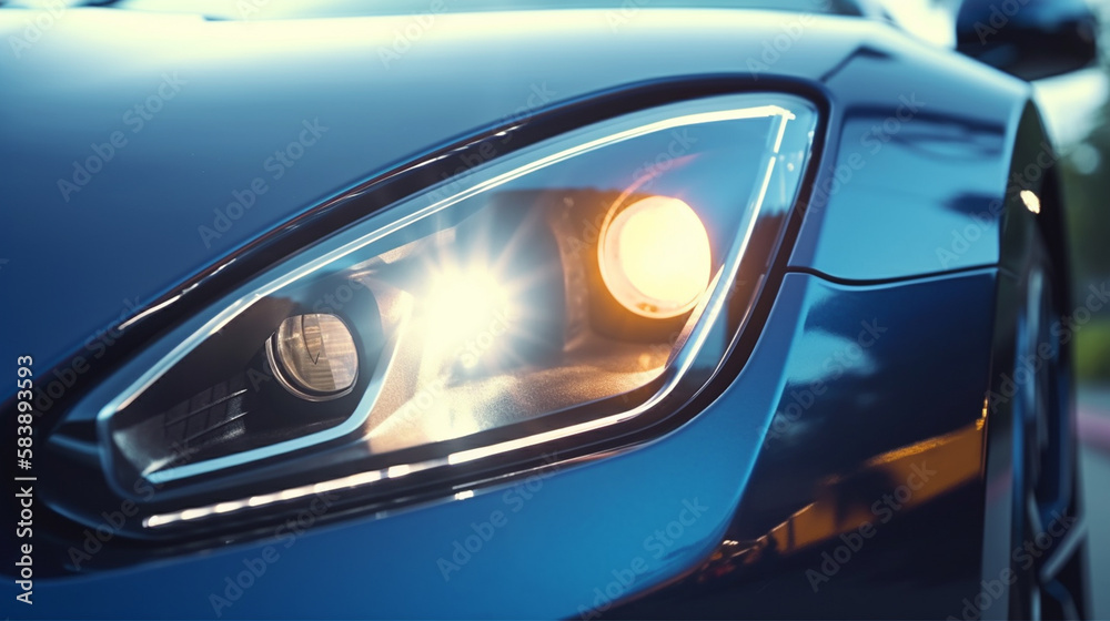 Close up of headlight of a modern car. Generative Ai