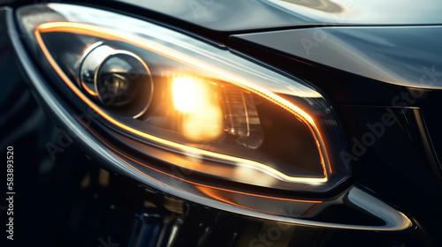 Close up of headlight of a modern car. Generative Ai © andranik123