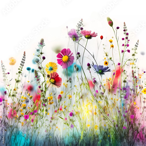 Spring flowers. watercola. on a white background. Banner. Generated AI