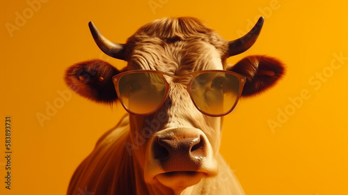 Cow with sunglasses. Generative Ai © andranik123