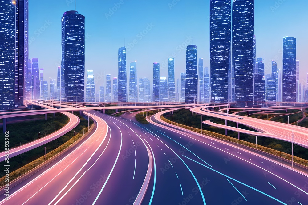 futuristic modern future city with highway road, generative art by A.I. futuristic modern future city with highway road, generative art by A.I.
