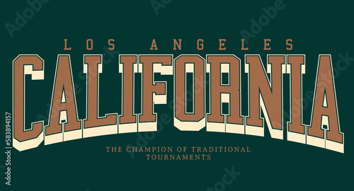 Retro college varsity typography california slogan print, vector illustration, for t-shirt graphic.