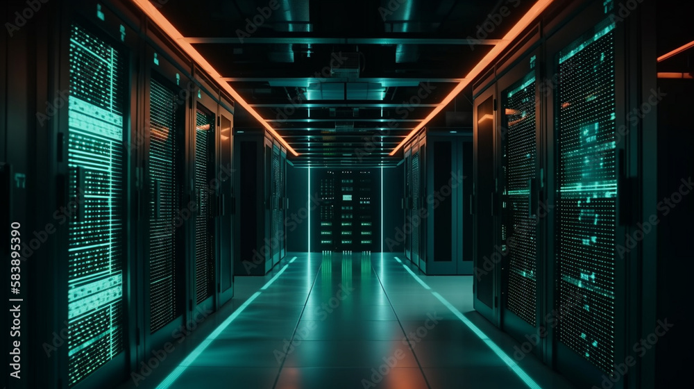 Fototapeta premium Server room data center. Generative Ai