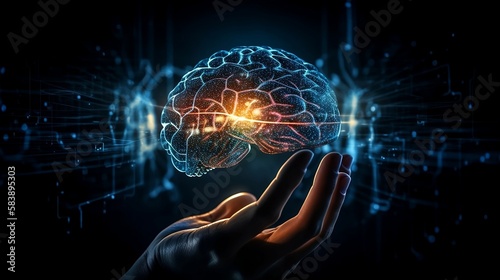 shiny virtual hologram brain_Generated with Midjourney AI