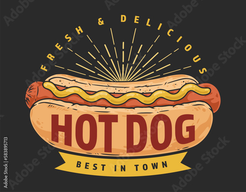 Hot dog vintage colorful label