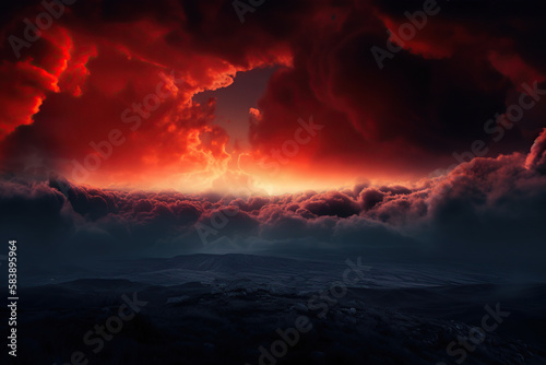 red cloudy sky landscape background Generative AI