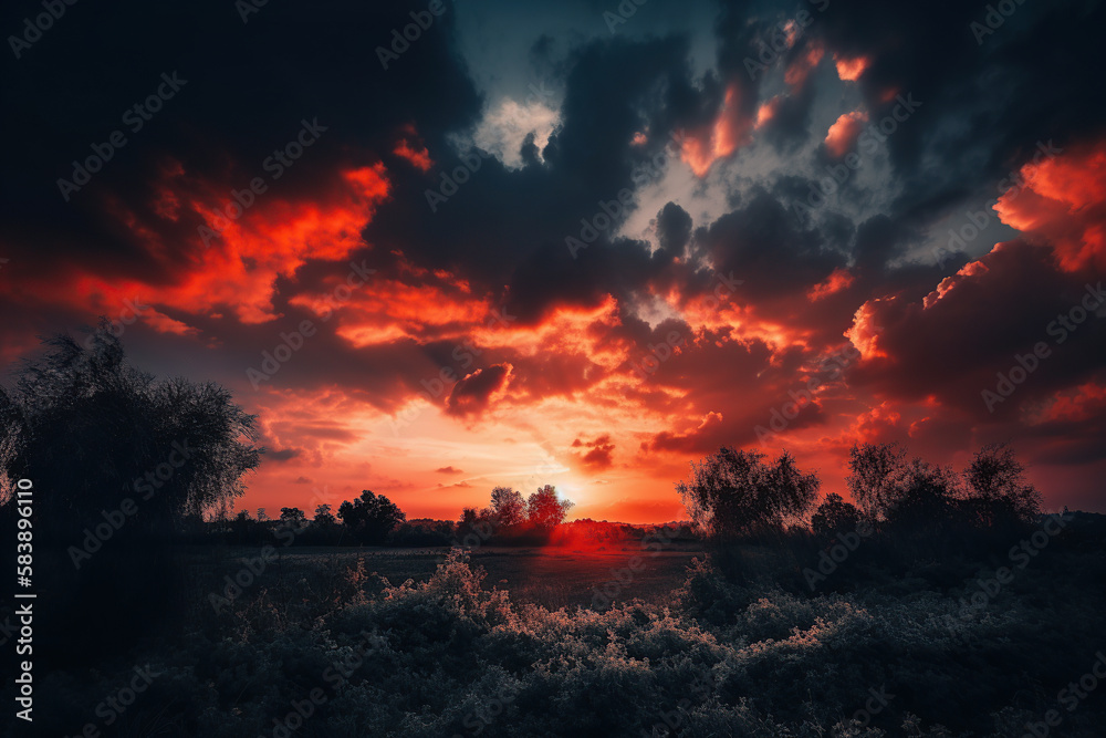 red cloudy sky landscape background Generative AI red cloudy sky landscape background Generative AI