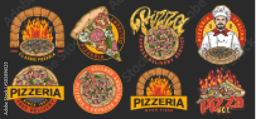 Hot pizza colorful set logotypes