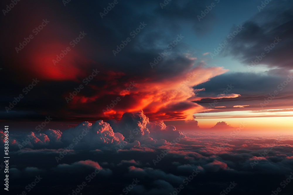 red cloudy sky landscape background Generative AI