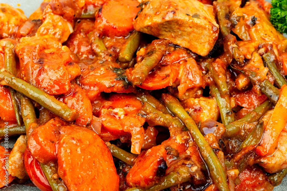 Stew with meat and vegetables, close up Stew with meat and vegetables, close up