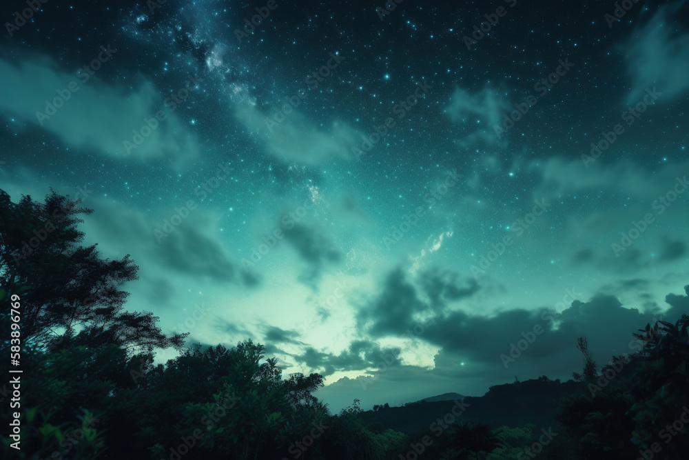 night landscape with green sky Generative AI