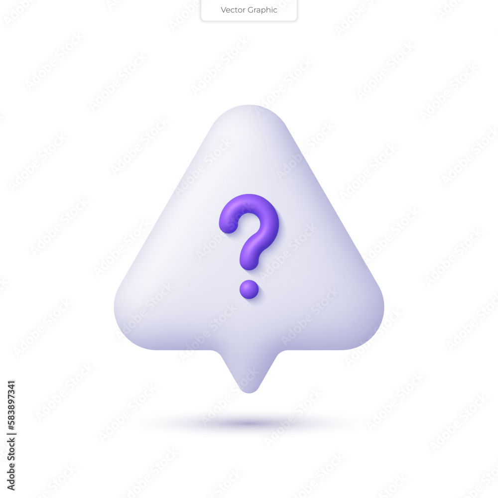 3D realistic triangular speech bubble icon with question mark. FAQ, support, help concept. 3D vector render illustration. 3D realistic triangular speech bubble icon with question mark. FAQ, support, help concept. 3D vector render illustration.