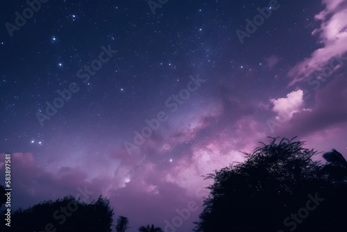 aesthetic purple sky stars background landscape Generative AI