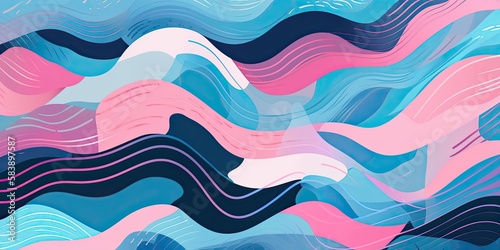 Hand drawn abstract dynamic colorful waves pattern