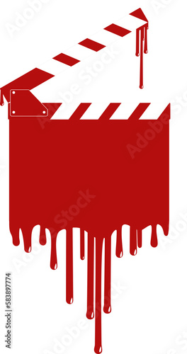 Silhouette of the Bloody Clapperboard Sign for Film or Movie Icon Symbol with Genre Horror, Thriller, Gore, Sadistic, Splatter, Slasher, Mystery, Scary or Halloween Poster Movie. Format PNG photo