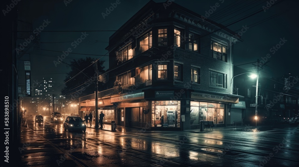 Fototapeta premium Long exposure photography city at night civilization Generative AI Illustration