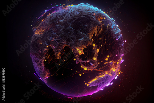 illustration of Earth planet on neon bright light glow . AI