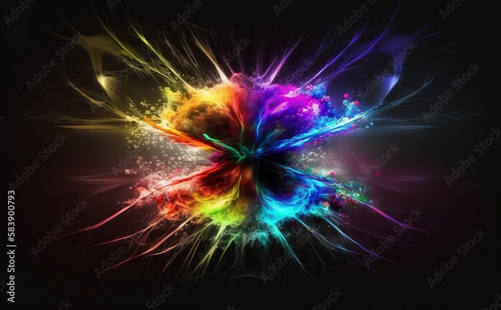 Rainbow colored space explosion - obrazy, fototapety, plakaty 