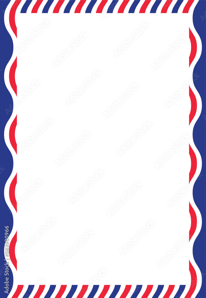 France flag wavy white post card letter border color blue white red template lines vector illustration