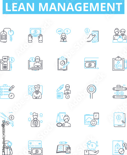 Lean Management vector line icons set. Lean, Management, Efficiency, Process, Waste, Kaizen, Six illustration outline concept symbols and signs