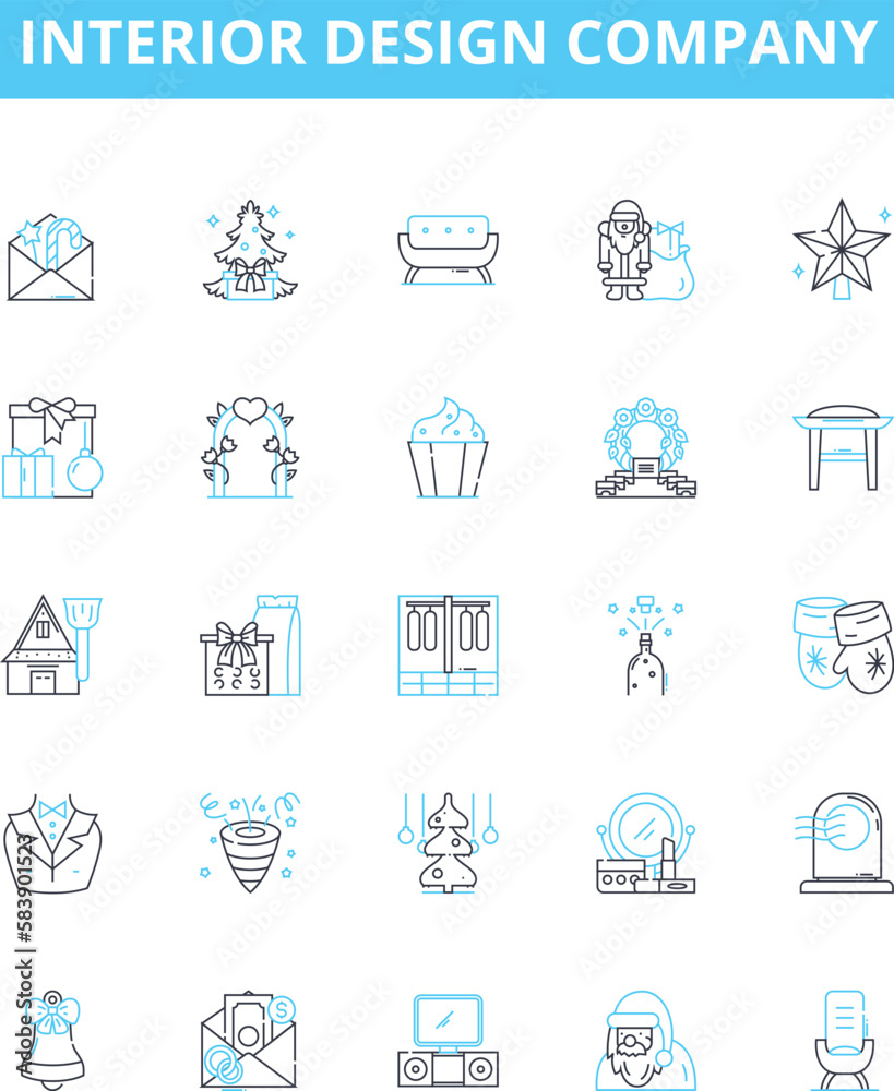 Interior design company vector line icons set. Interior, design, company, decorator, architect, style, consultancy illustration outline concept symbols and signs