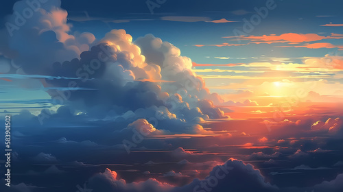 Sunrise with clouds. Generative AI