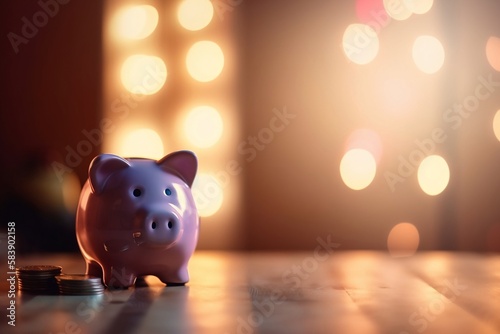 Saving Money with a Piggy Bank. Blurred Background for Investing in Finances and Economic Growth