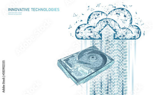 HDD hard disk drive file hardware. 3D low poly information storage record system IT technology computer vector illustration
