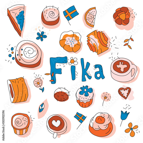 Coffee break decorative poster. Fika background idea