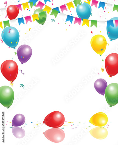 Happy birthday vector transparent background. colorful happy birthday border frame with confetti	