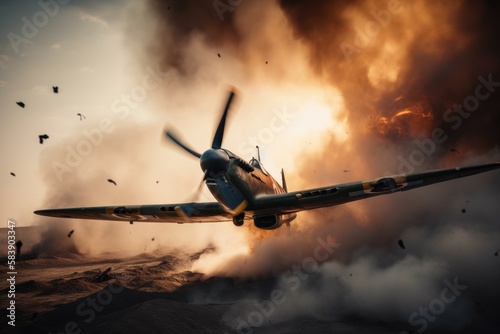 Obraz na płótnie WW2 airplane - spitfire - Created with Generative ai