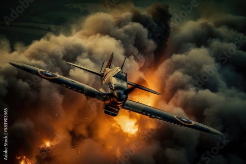 Fototapet WW2 airplane - spitfire - Created with Generative ai