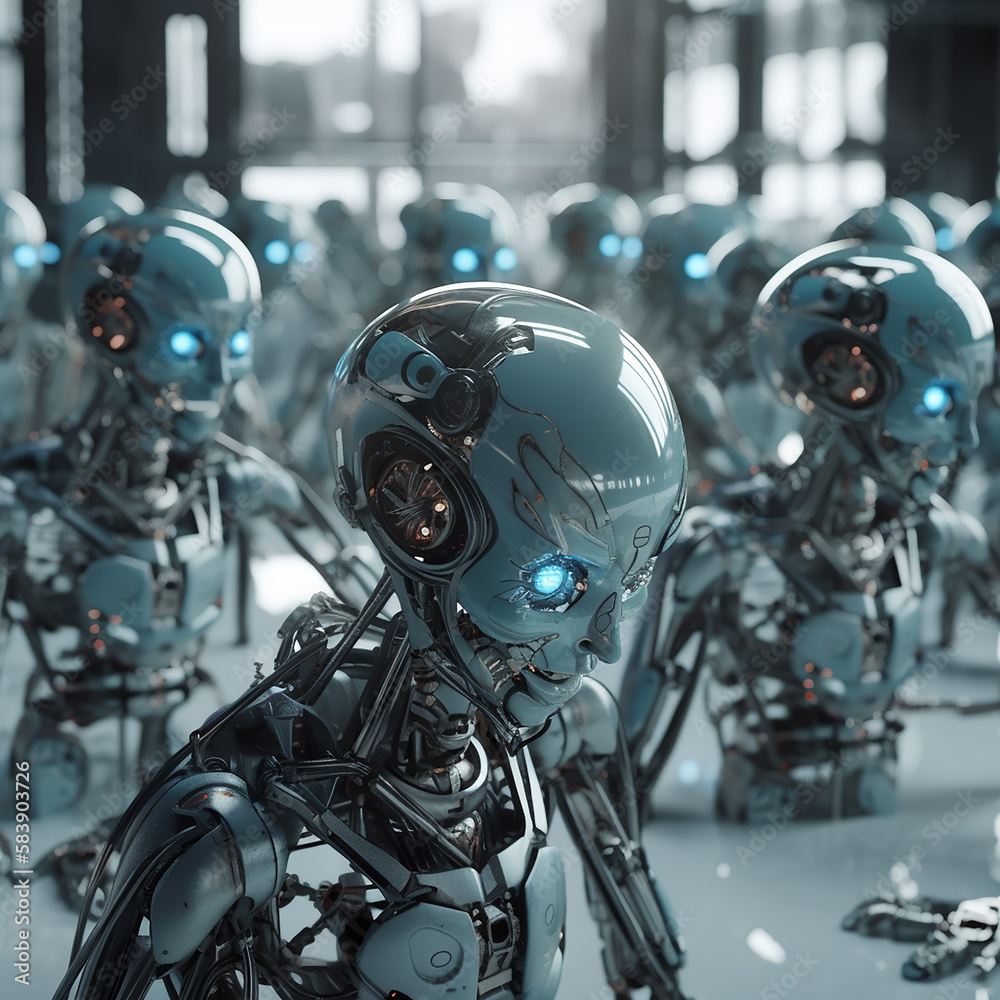 Fototapeta premium Cyborg Robotic Factory Generative AI